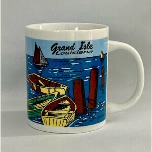 Grand Isle Louisiana Coffee mug cup Boat themed souvenir coffee cup